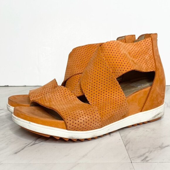 Eileen Fisher Orange Wedge Sandal 6 - Picture 1 of 13